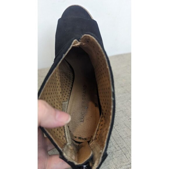 Lucky Brand Lamia Open Peep Toe Ankle Boots Booties Size 11M Black Suede - Picture 9 of 11